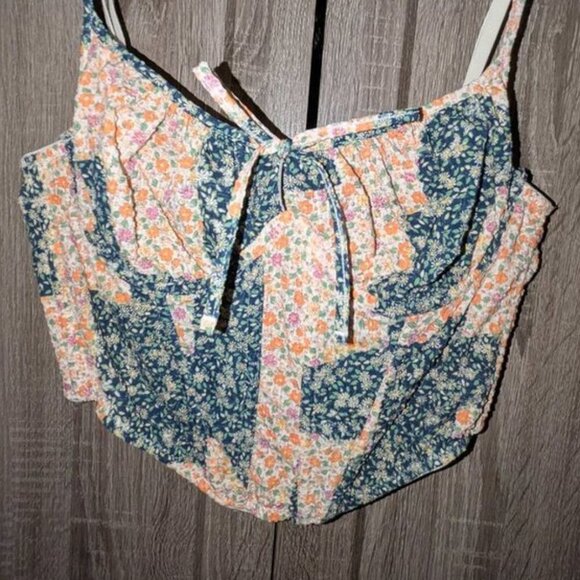 *3 FOR $9* Urban Outfitters Patchwork Crepe Ribbed Underwire Bustier Corset Top - Picture 3 of 5